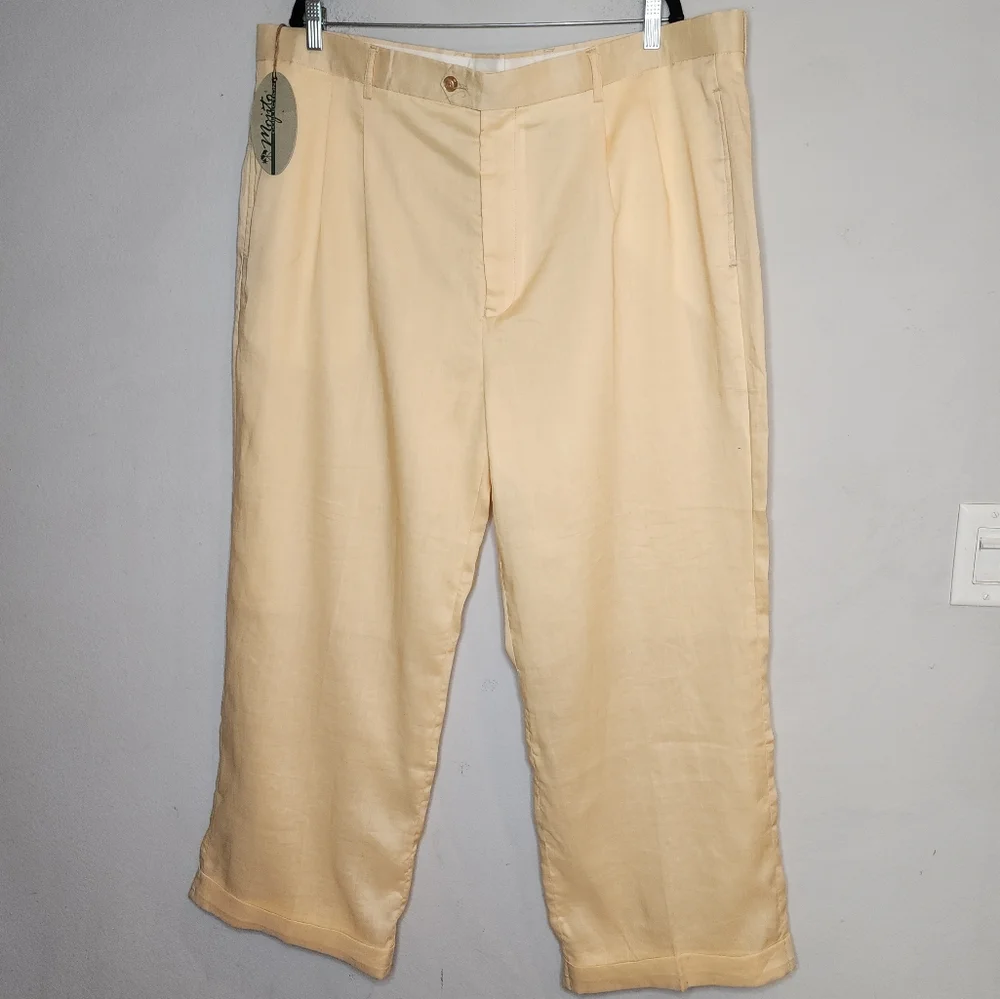 NWT Mojito 100% Linen Yellow Pleated Pants Men's Size‎ 44 (29